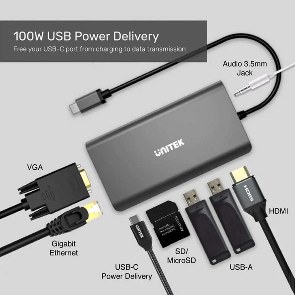 UNITEK uHUB O8+ 8-in-1 USB-C