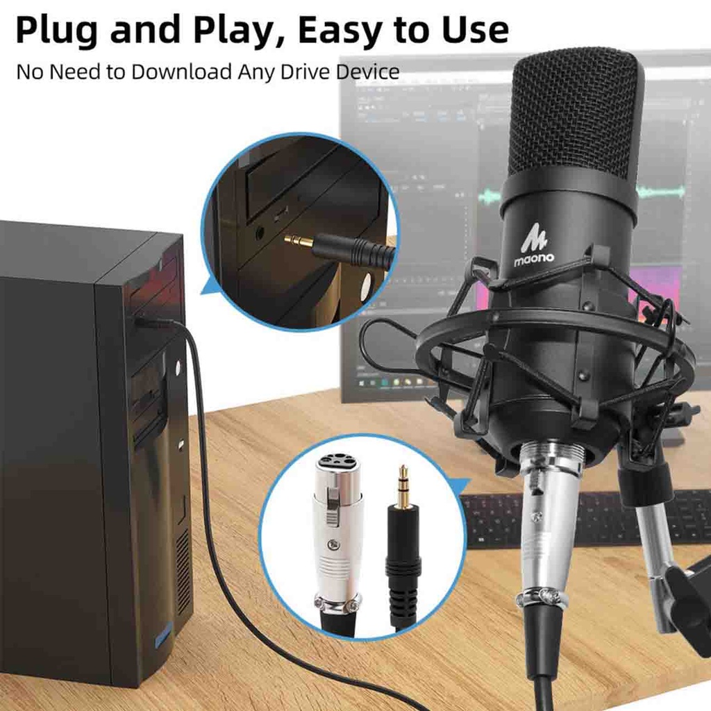 MAONO AU-03 3.5mm Microphone with Boom Arm Set