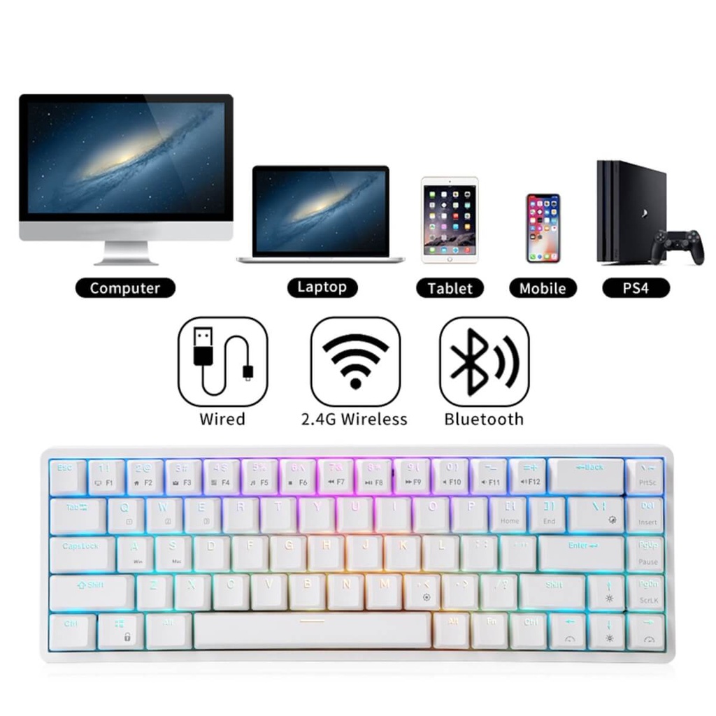 RK68 Wireless Mechanical Gaming Keyboard - Hot Swappable Switch (white)